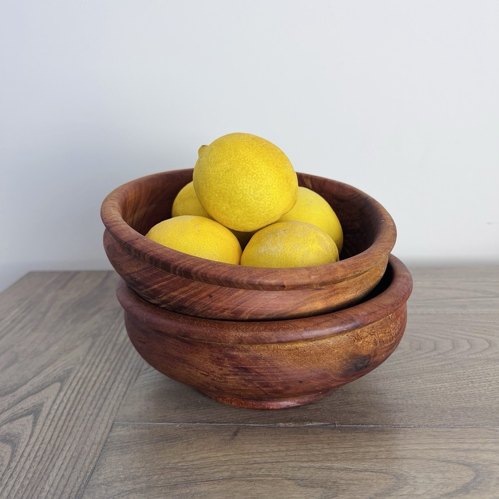 Signed Hand Turned Wooden Bowl Set 2 Artisan Studio Craft Rustic Fruit Bowls